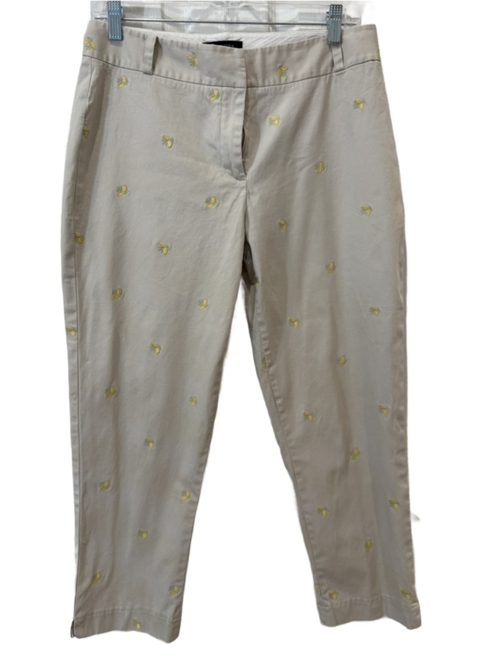 Talbots Cream Chinos with Yellow Embroidered Lemon Detail